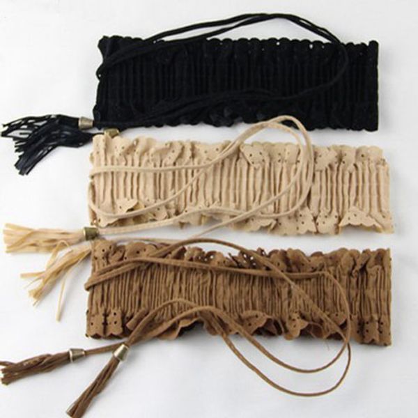 

wholesale- women fashion flower tassels elastic stretch corset waistband belt bltll0009, Black;brown