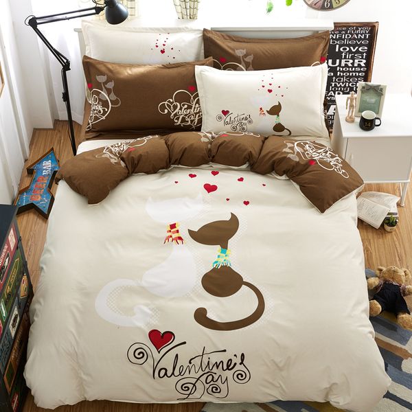 

wholesale- valentine cat bedding set 4pcs duvet/doona cover bed sheet pillow cases  double full size bed linen
