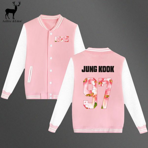 

wholesale- aelfric eden pink jacket women kpop bts bangtan boys baseball jackets uniform men long sleeve jacket sweatshirt, Black;brown