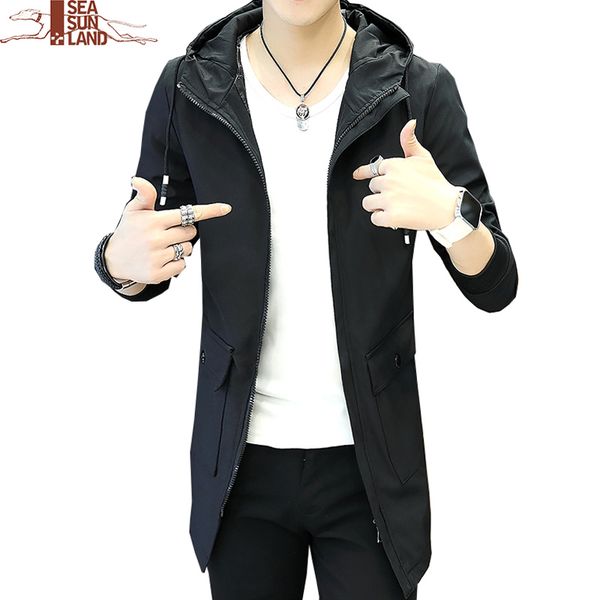 

wholesale- 4xl trench coat men autumn spring men outerwear casual coat men's jackets windbreaker mens trench coat plus size hooded jack, Tan;black