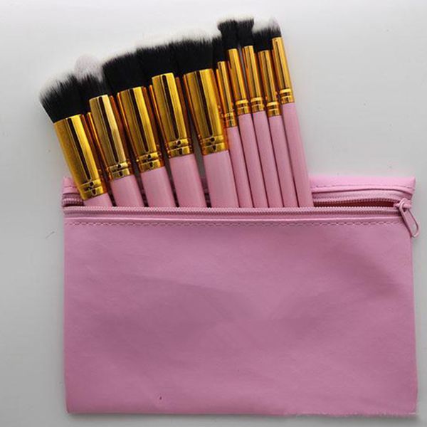

new makeup professional brush set cosmetic foundation bb cream powder blush 10 pieces makeup tools black/white/pink with pouch dhl