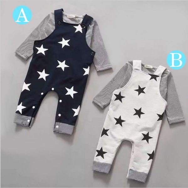 

wholesale- retail 2016new 2pcs long sleeve + suspenders baby boy girl clothes cotton100% autumn long sleeve straps star infant boy clothing, White