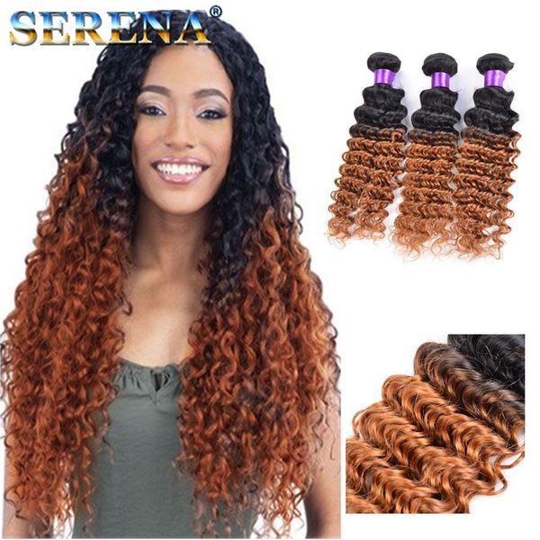 

1b 30 colorful blonde dark roots ombre brazilian deep wave wavy virgin human hair weave weft extensions 3pcs lot dark honey blonde hair, Black