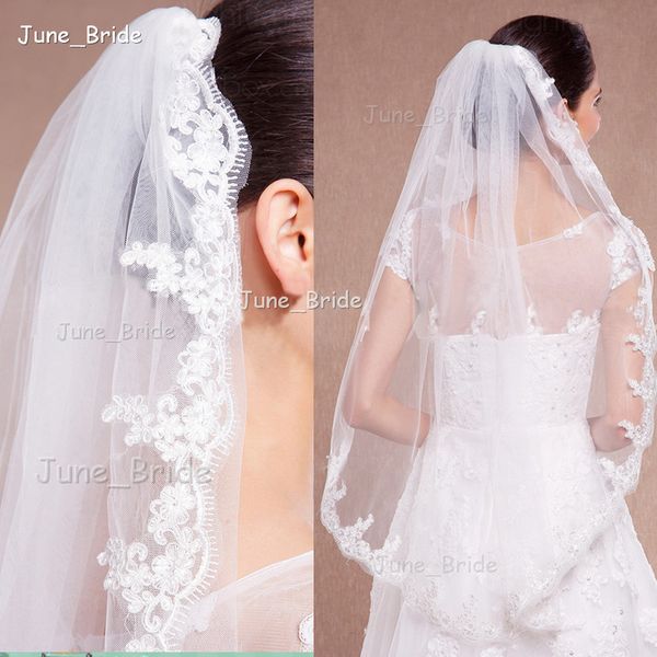 Elegant Bridal Veil Fingertip Length Lace One Layer Wedding Hair