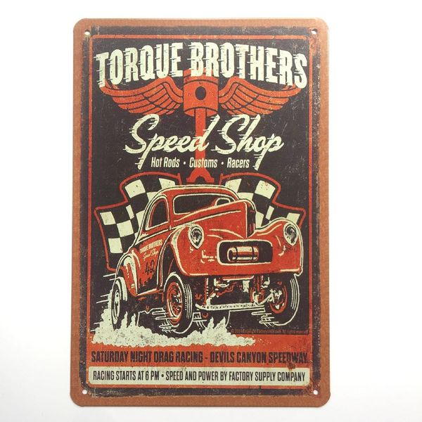 Speed Shop Hot Rods Customs Racers Retro Vintage Metal Tin Sign