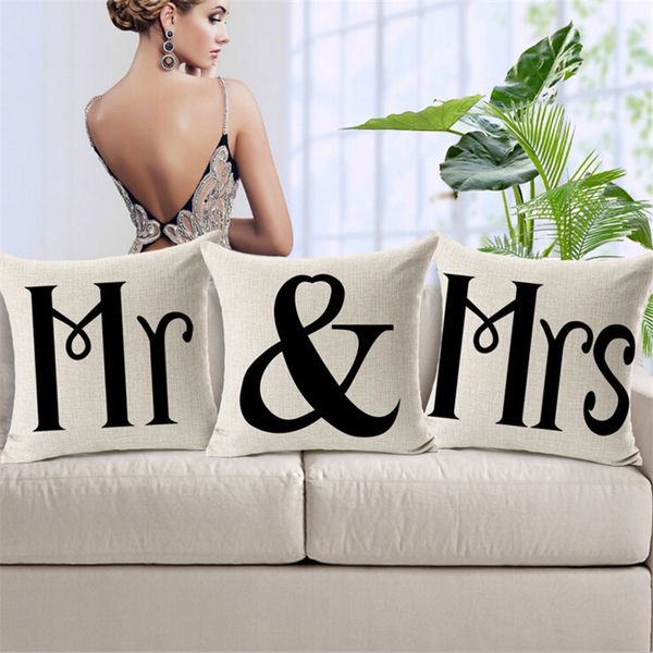 

wholesale- pillow case 2015 wholesale flaxen pillow cover mr&mrs capa para so fa 45x45cm decorative pillow covers for wedding gift lovers