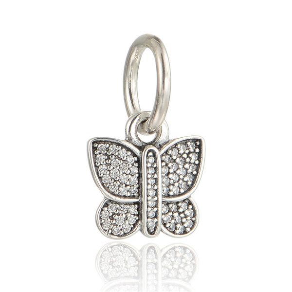 

fits pandora charms bracelet 925 sterling silver bead sparking butterfly dangle charm with zircon women diy beads for jewelry, Black