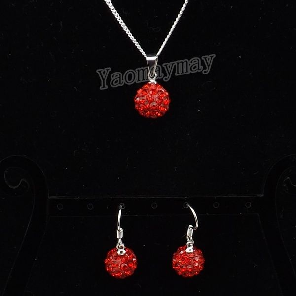 Damenkristallschmuck Set Red Disco Ball Anhänger Ohrringe und Halskette Valentinstag Geschenk 10 Sets Großhandel