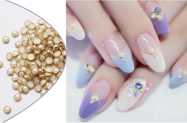 

f327 pearl wheel 3d nail art tips japanese pro flat pearl acrylic glitter gems manicure decals diy nail beauty decoration hot, Silver;gold