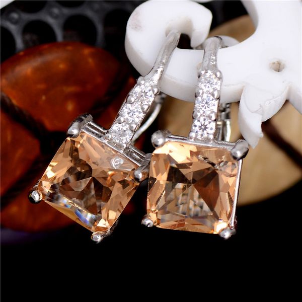 

wholesale- shuangr elegant fashion silver color earring jewelry champagne cubic zirconia crystal cz zircon jewelry earrings for women femme, Golden;silver