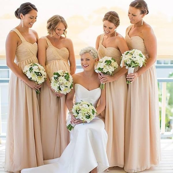 

one shoulder long champagne chiffon bridesmaid dresses plus size empire floor length maid of honor gowns country wedding guest dress, White;pink