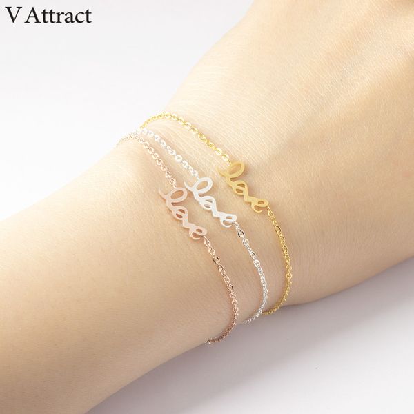 

v привлекают старинные ювелирные изделия из розового золота pulseira feminina свадебный подарок из нержавеющей стали письмо шарм любовь брас, Golden;silver