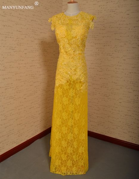 

2020 spring new design yellow lace real picture sheath column prom dress brazil style party sequins beads prom dresses, Black