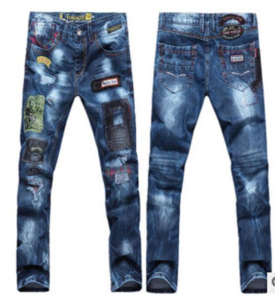 

wholesale-men's trousers holes tide tide washing cotton jeans skinny jeans, Blue