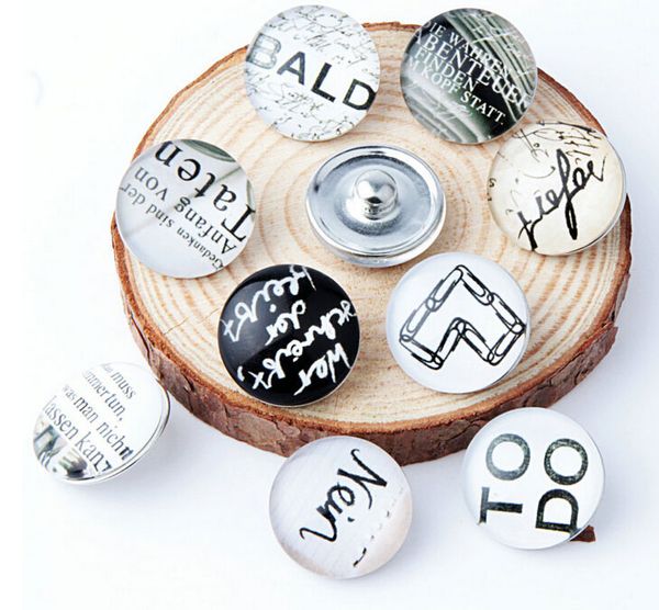 

100pcs black white letters 18mm button noosa ginger snap charms jewelry interchangeable jewerly charms pendants necklace mixes 2016, Bronze;silver
