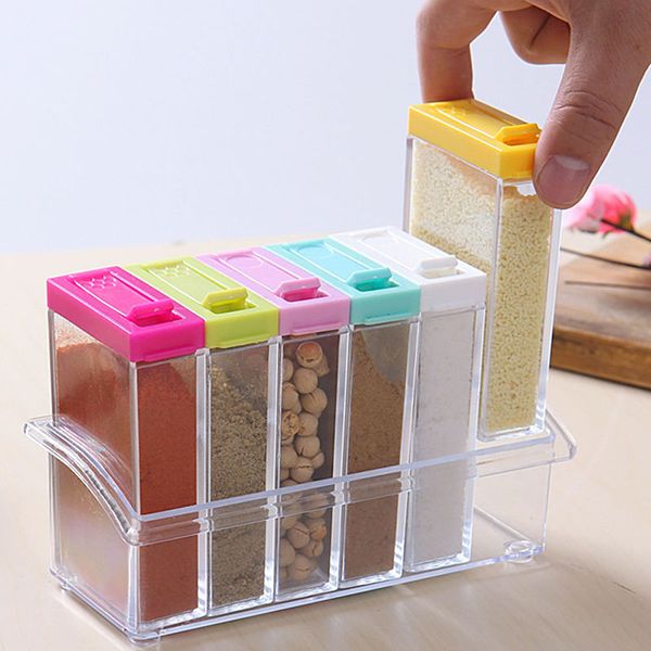

wholesale- simple colorful lid seasoning box 6pcs/set kitchen tools salt condiment cruet storage box #224717