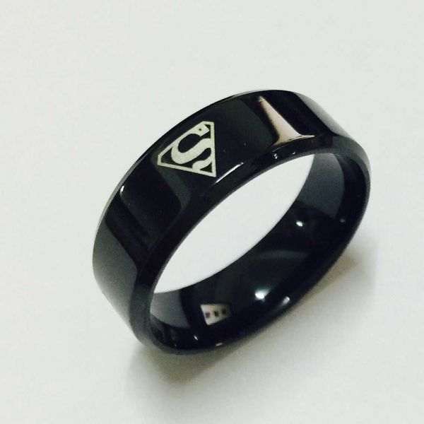 Superman preto S logotipo aliança de carboneto de tungstênio anel de largura 8mm 7g para mulheres dos homens de alta qualidade EUA 7-14