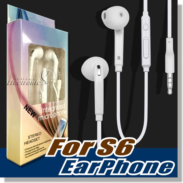 

s6 s7 earphone earphones headphones earbuds for iphone 6 6s headset for jack in ear wired with mic volume control 3.5mm white with retailbox