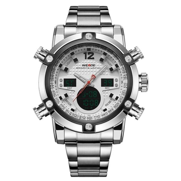 

2016 Weide цифровой кварц мужская мода спорт полный Стальной браслет белый циферблат