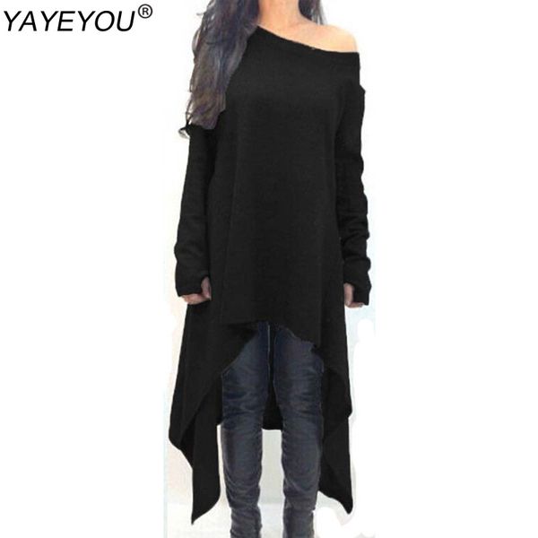 

wholesale- yayeyou new autumn maxi dress women dress long sleeve knitted sweater dresses black gray irregular hem plus size 3xl vestidos, White;black