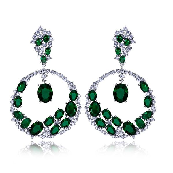 

extremely attractive earrings in rhodium plate 3 colors cubic zirconia, big round dangle pendant earrings, Silver