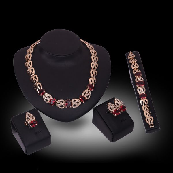 

jewelry sets necklace earrings bracelet ring exquisite luxury rhinestone 18k gold plated alloy party jewelry 4-piece set wholesale js229, Slivery;golden