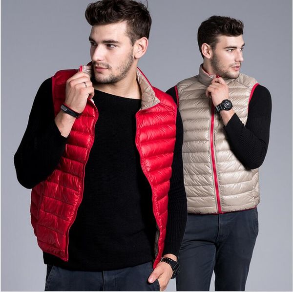 

fall-new 2016 men ultra light 90% white duck down vest reversible two sided wear waistcoat vest sleeveless jacket autumn winter coat, Black;white