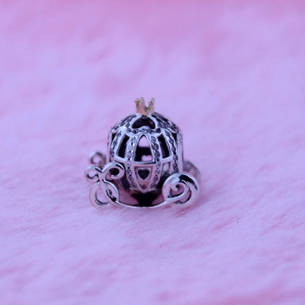 

loose beads fits for pandora bracelets cinderella pumpkin silver beads new original 925 sterling silver charms gold plated diy wholesale, Black