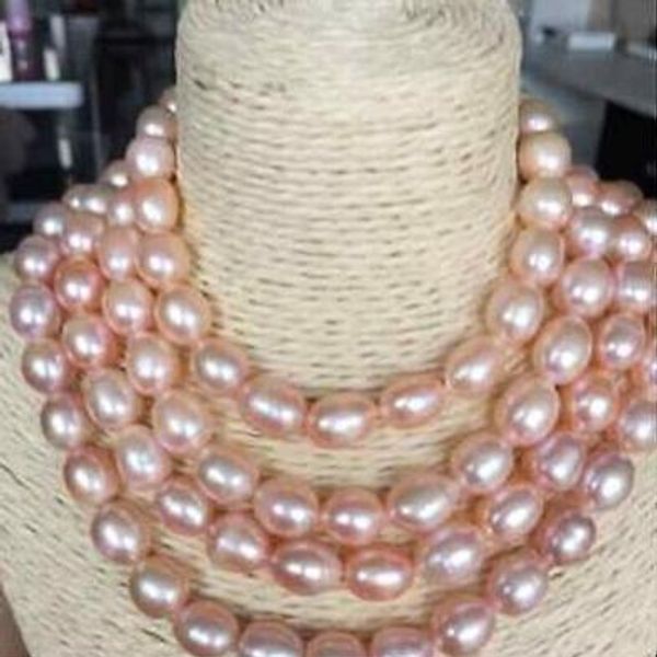 

natural beaded necklaces 10-12mm pink pearl necklaces 50inch gold clasp, Silver
