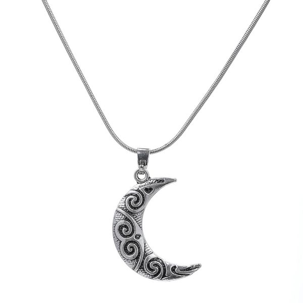 

antique silver plated crescent moon pendant snake chain necklace nature jewelry