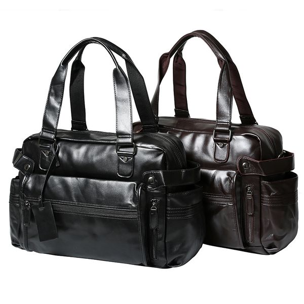 

young fashion mens leather large luggage business duffle vintage handbags men strap bag bag with shoulder sac voyages travel hfxbb, Red;black