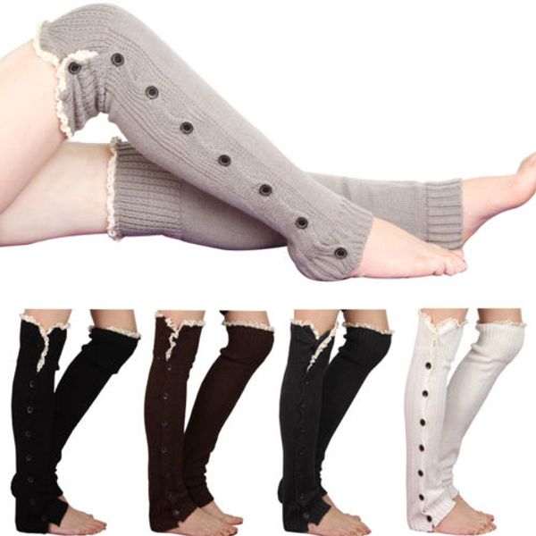 

wholesale-women's crochet knitted leg warmers button lace trim long boot socks 8zqn, Black;white