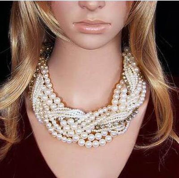 

многослойная строка twist twist поддельного choker себе перлы ожерелье струнного twist pearl ожерелье ювелирных изделия рождественский подар, Silver