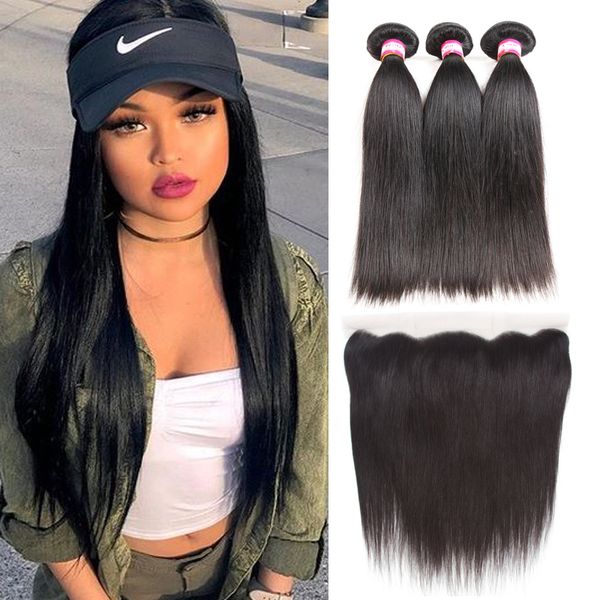 

Buy 3 bundle get 1pc 13x4 lace frontal clo ure 10a brazilian traight virgin human hair weave 8 30inch in natural color