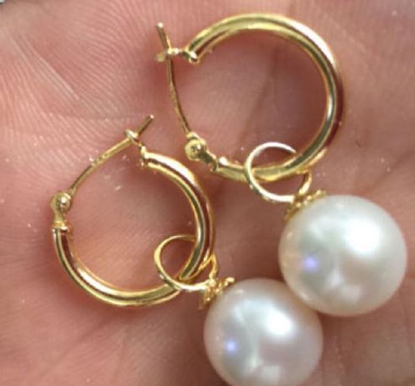 

9-10mm perfect white australia south sea pearl dangle earring 14k yellow gold, Golden