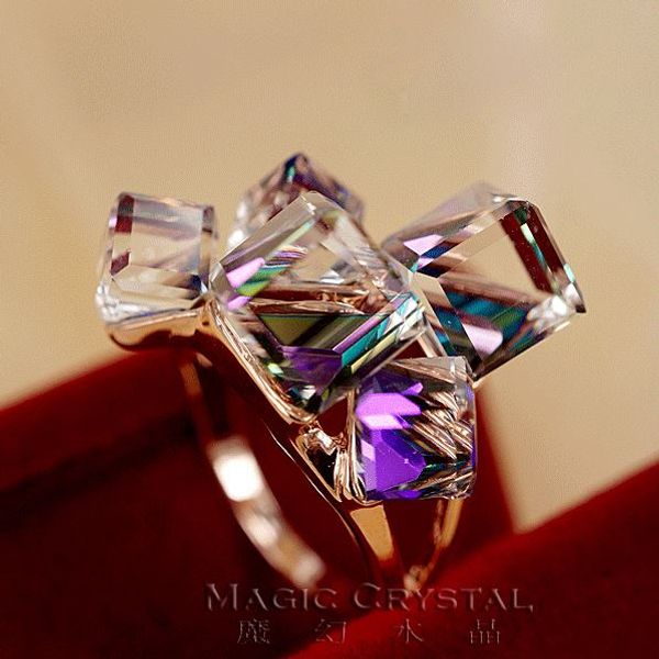 

Italina Rigant Free Shipping fashion jewelry wholesale 18K Rose Gold Plated be Purple Austrian square Crystal Rings gift
