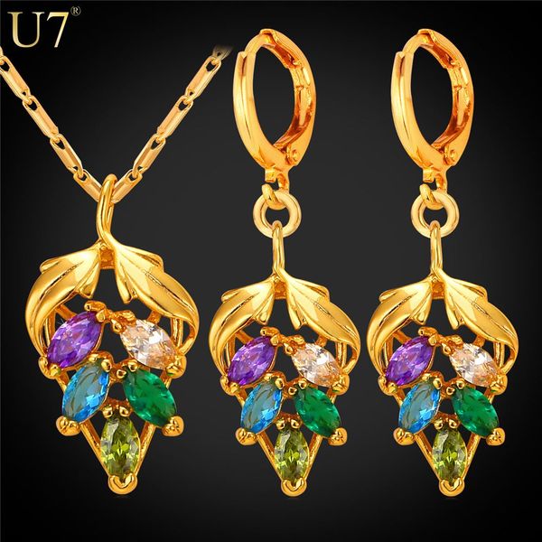 

unique Crystal Grape Jewelry Set 18K Gold Plated /Platinum Cubic Zirconia Parure unique Bijoux Party Trendy Earrings Necklace Set S817