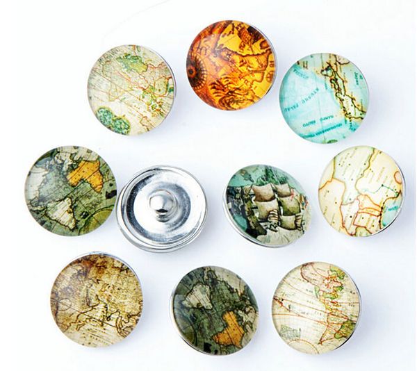 

100pcs world map 18mm button noosa ginger snap charms jewelry interchangeable jewerly charms pendants necklace mixes 2016, Bronze;silver