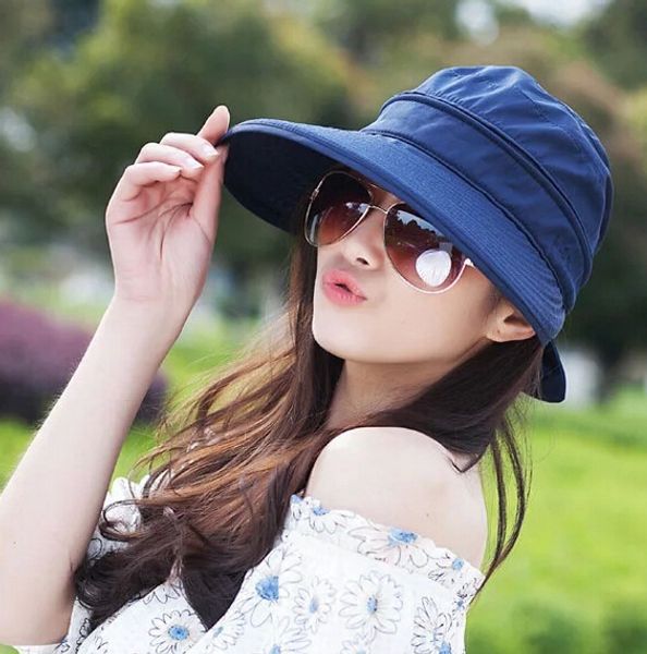 

2016 new arrivals bowknot sun visor hat women large brimmed hat ladies detachable hats folding sun cap, Blue;gray