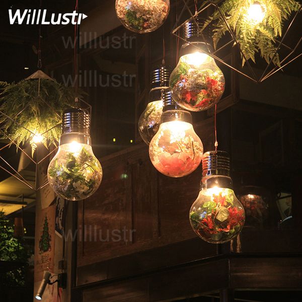 Willlustr mega lampadina Lampada a sospensione pianta verde fiore vetro decorativo sala da pranzo cucina isola ristorante hotel bar caffetteria Lampada a sospensione