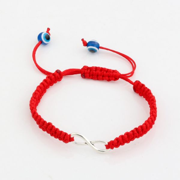 

Hot ! 10pcs New men and women fashions Acrylic eyes Antique silver Alloy Infinity Red Wax line Hand made Weave Adjustable Bracelet