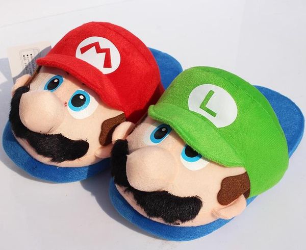 

super mario bros mario плюшевые тапочки домашние зимние теплые домашние тапочки для взрослых 27 см 5 пар, Black;grey