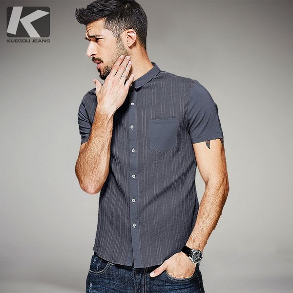 

wholesale- 2017 summer mens fashion shirts patchwork striped gray color brand clothing for man's short sleeve clothes male wear slim, White;black