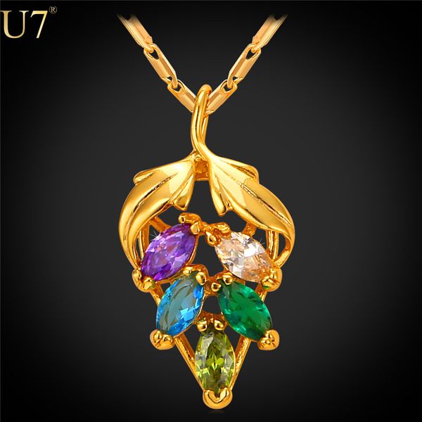 

unique New Cute Colorful Grape Necklace Platinum / 18K Real Gold Plated Wholesale Jewelry Charm Crystal Pendant Women Jewelry P786