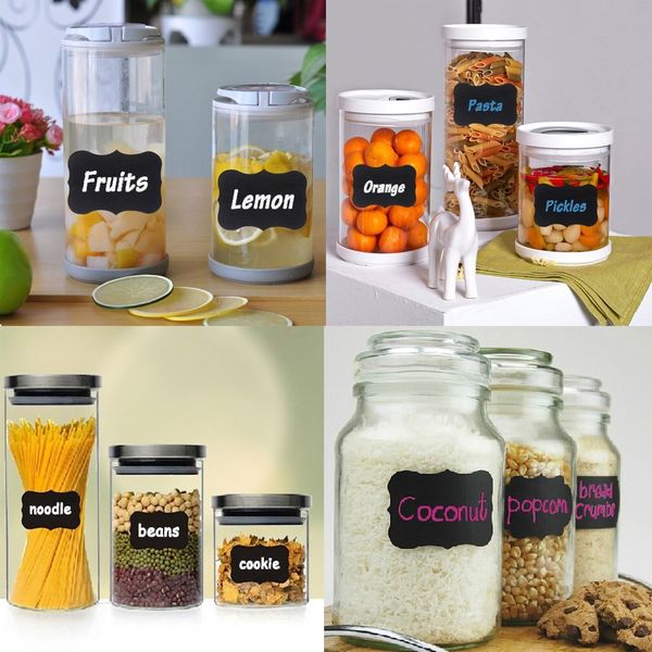 

chalkboard labels - reusable blackboard stickers for mason jars, wine glasses - decorate and organize your home & kitchen, office, pantry