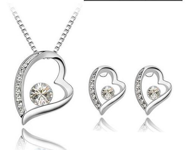 

2014 new austria crystal women pendant necklace jewelry set 925 silver earring crystal pendant necklace jewelry fit wedding gift