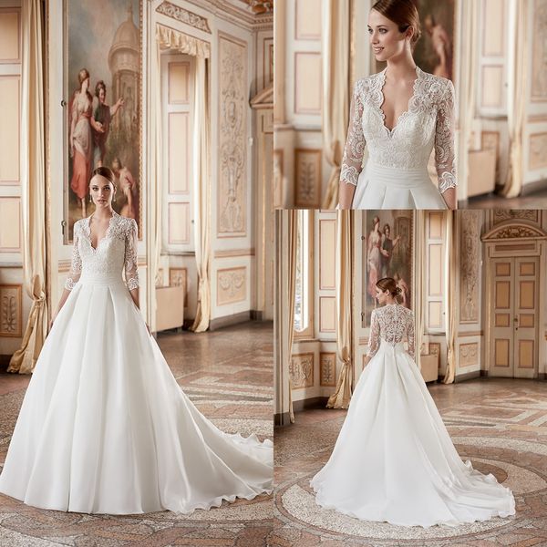 discount 2017 eddy k classic wedding dresses v neck 3 4 sleeve a