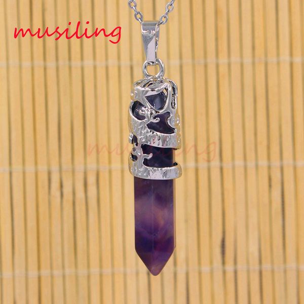 

natural stone dragon hexagon prism pendants pendulum silver plated onyx amethyst etc mascot reiki stone charms amulet european mens jewelry