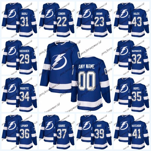 

Tampa Bay Lightning Jerseys 2017-2018 Season 22 Erik Condra 23 J.T. Brown 29 Slater Koekkoek 31 Peter Budaj Hockey Jerseys