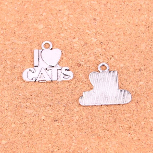 49pcs Antique Silver Plated I Love Cats Charms для европейских браслетных ювелирных изделий.